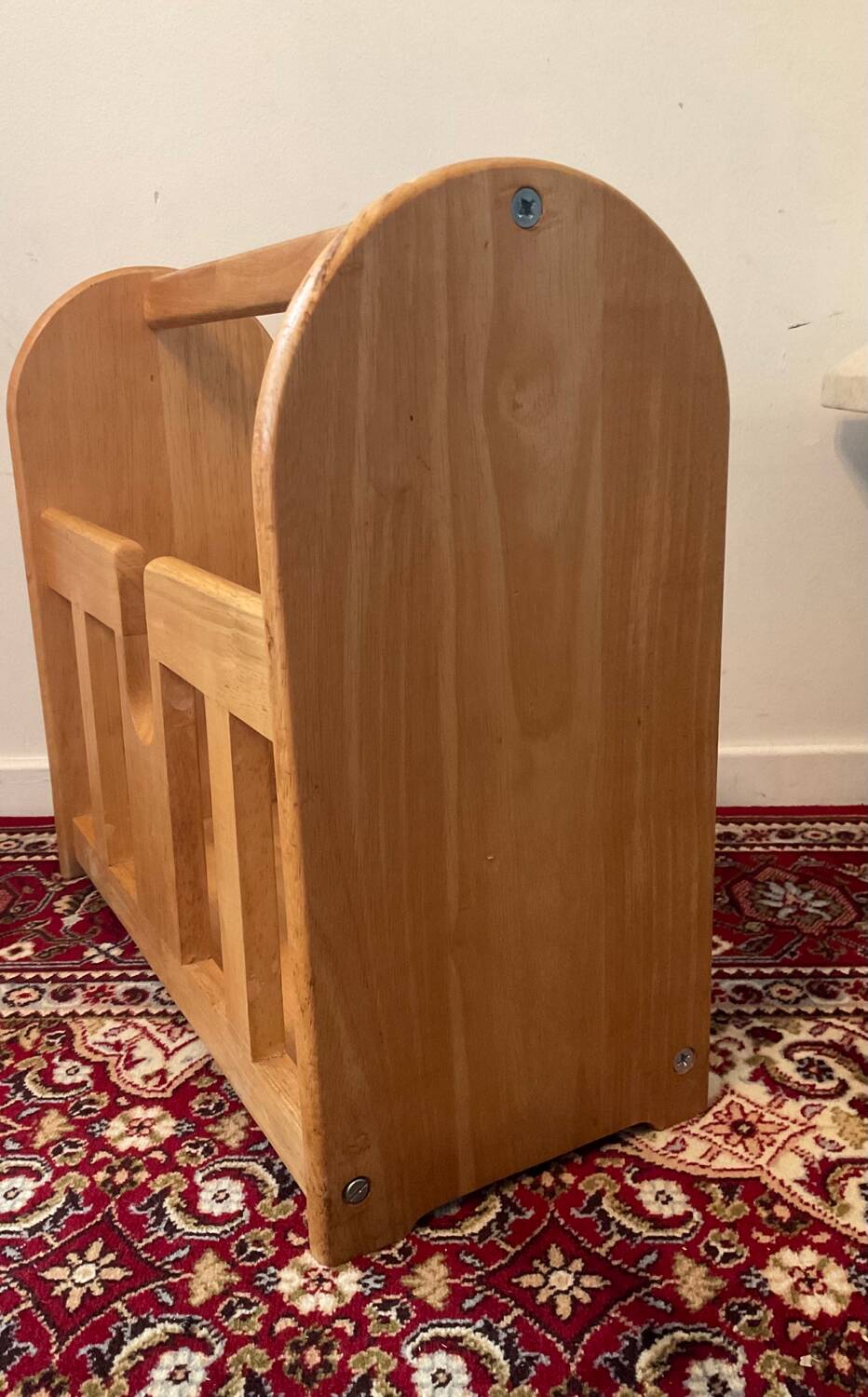 Vintage magazine rack in blond wood