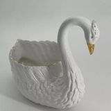 Vintage white and gold ceramic swan planter