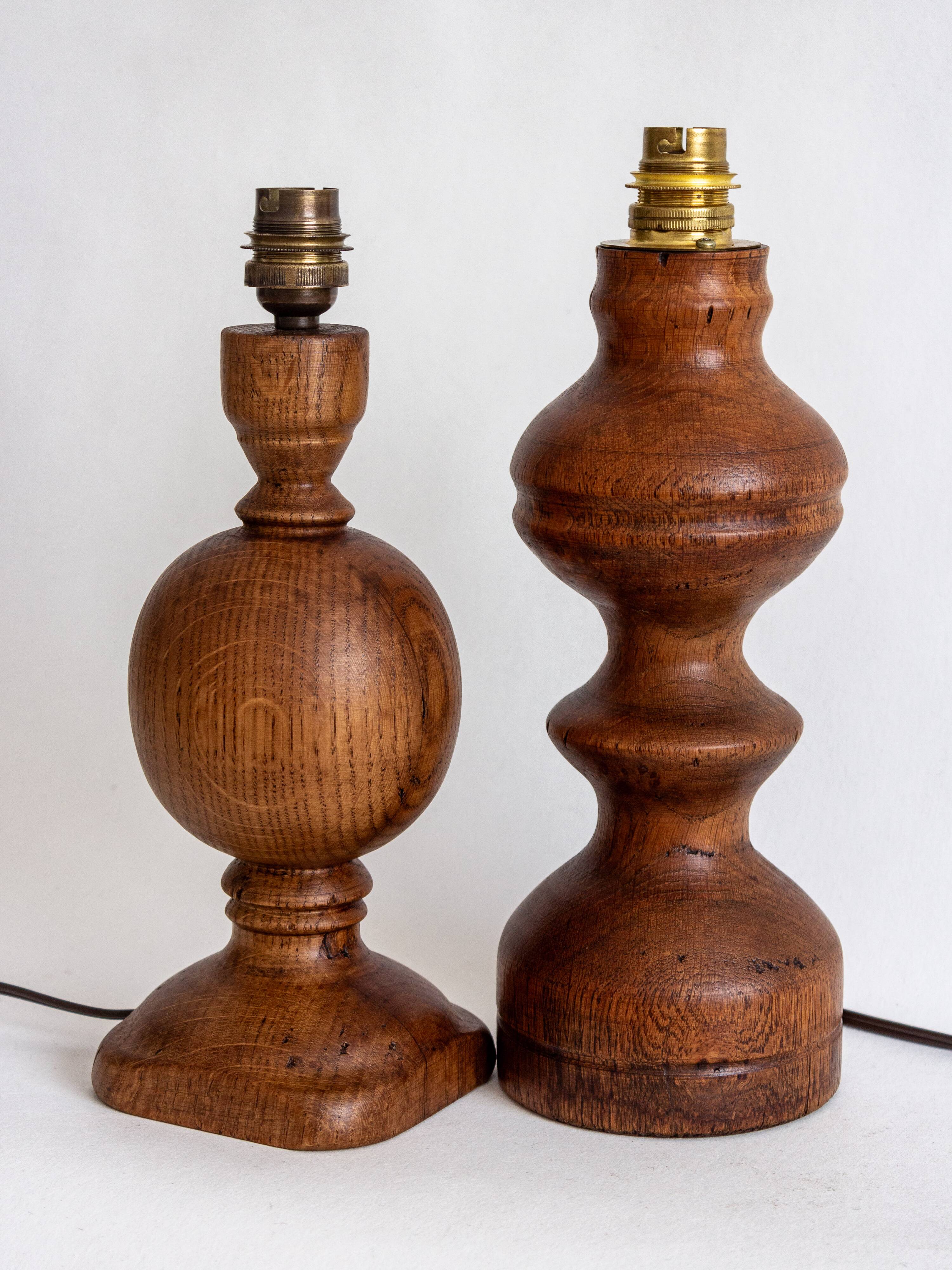 2 turned wooden lamp bases, 1940s-1960s