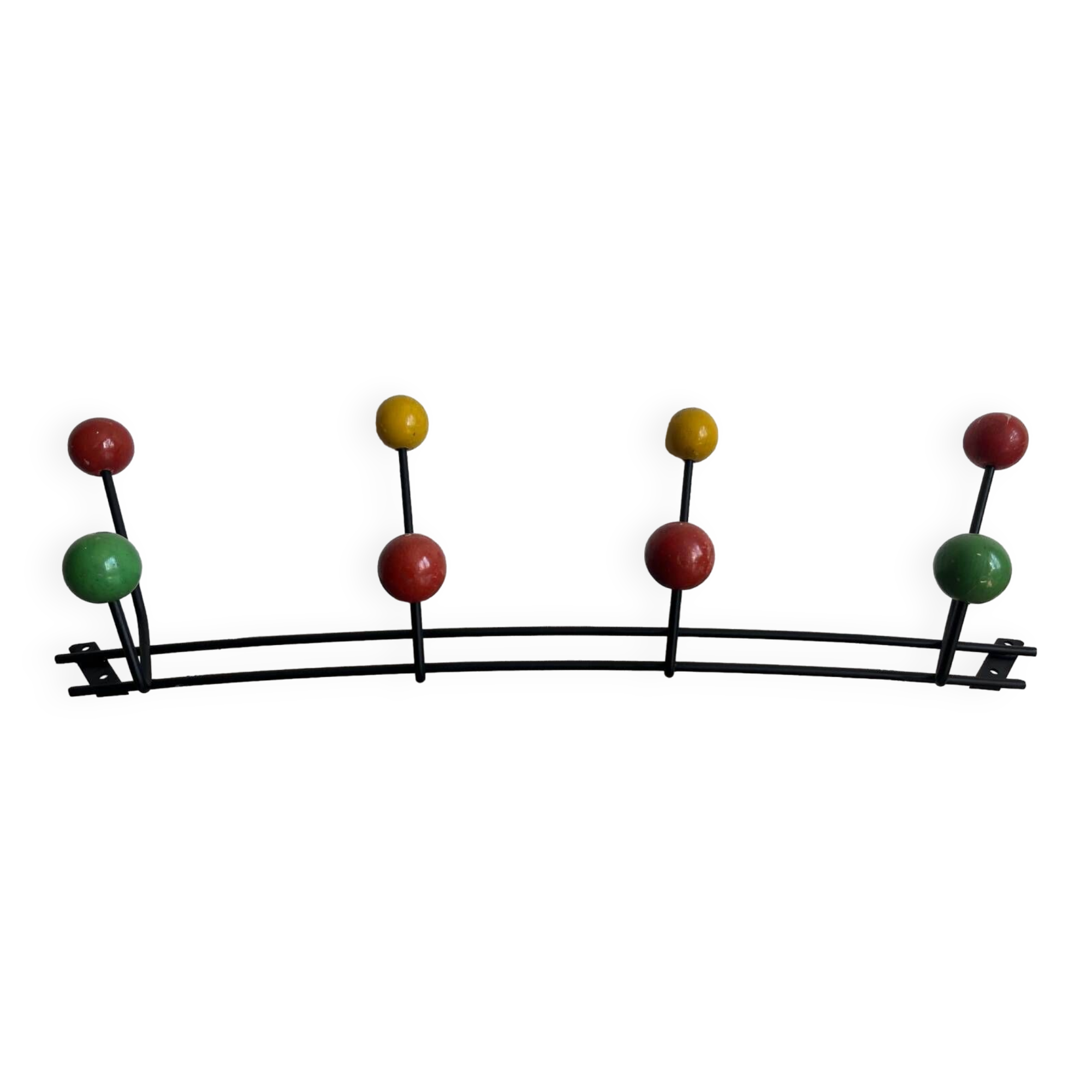 Iron wall coat rack and wooden hooks from the 60s