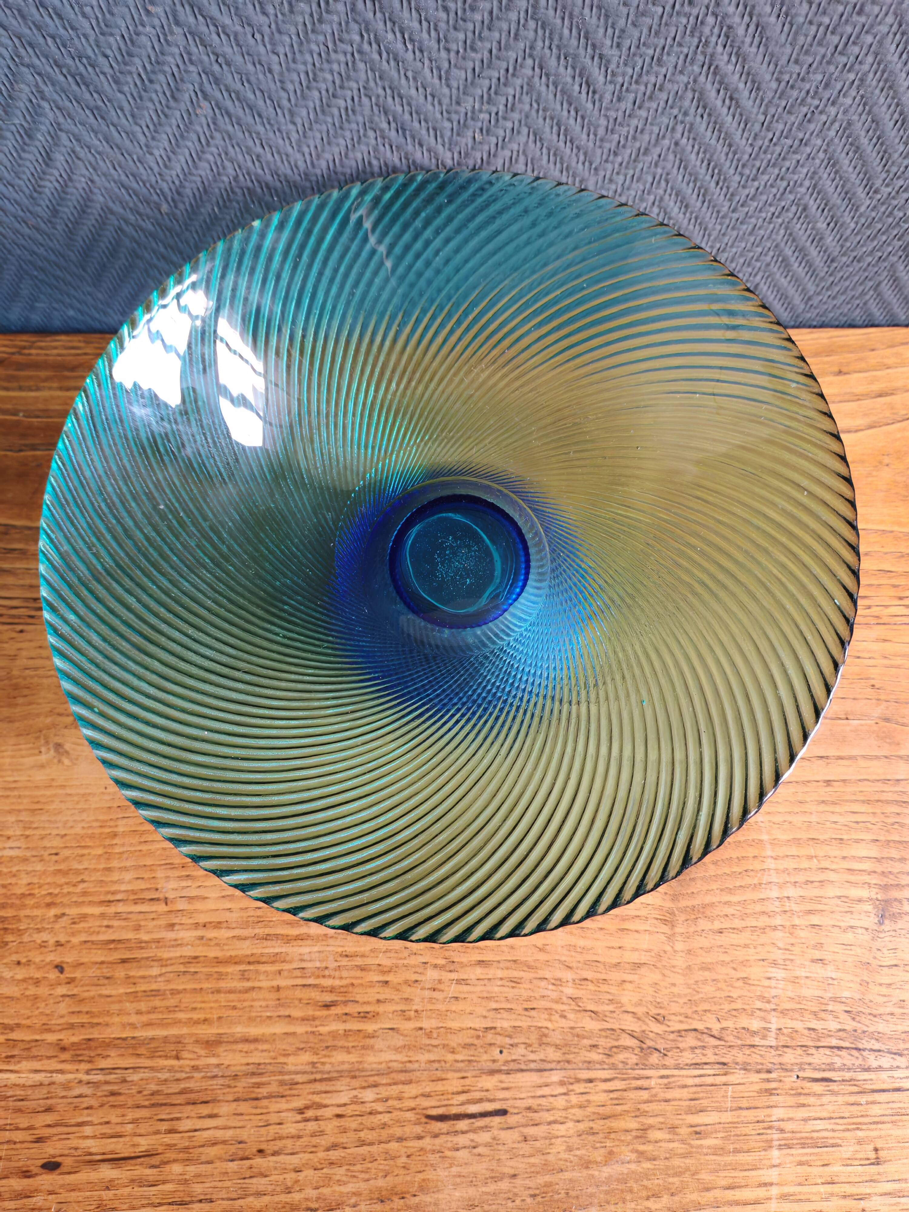 Vintage Glass Blown Fruit Bowl – Blue and Green Design Centrepiece