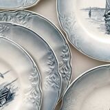 6 assiettes à dessert anciennes en faïence "Marine" Orchies