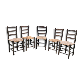 Set de 5 chaises pailles 1960