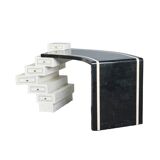 Unique Writing Desk with Black and White Stone Veneer and Brass Inlays