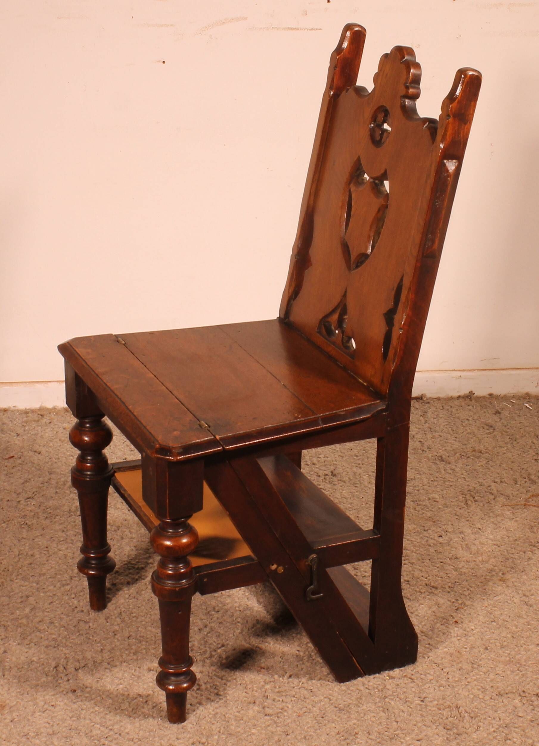 neogothic step stool - 19th century in oak