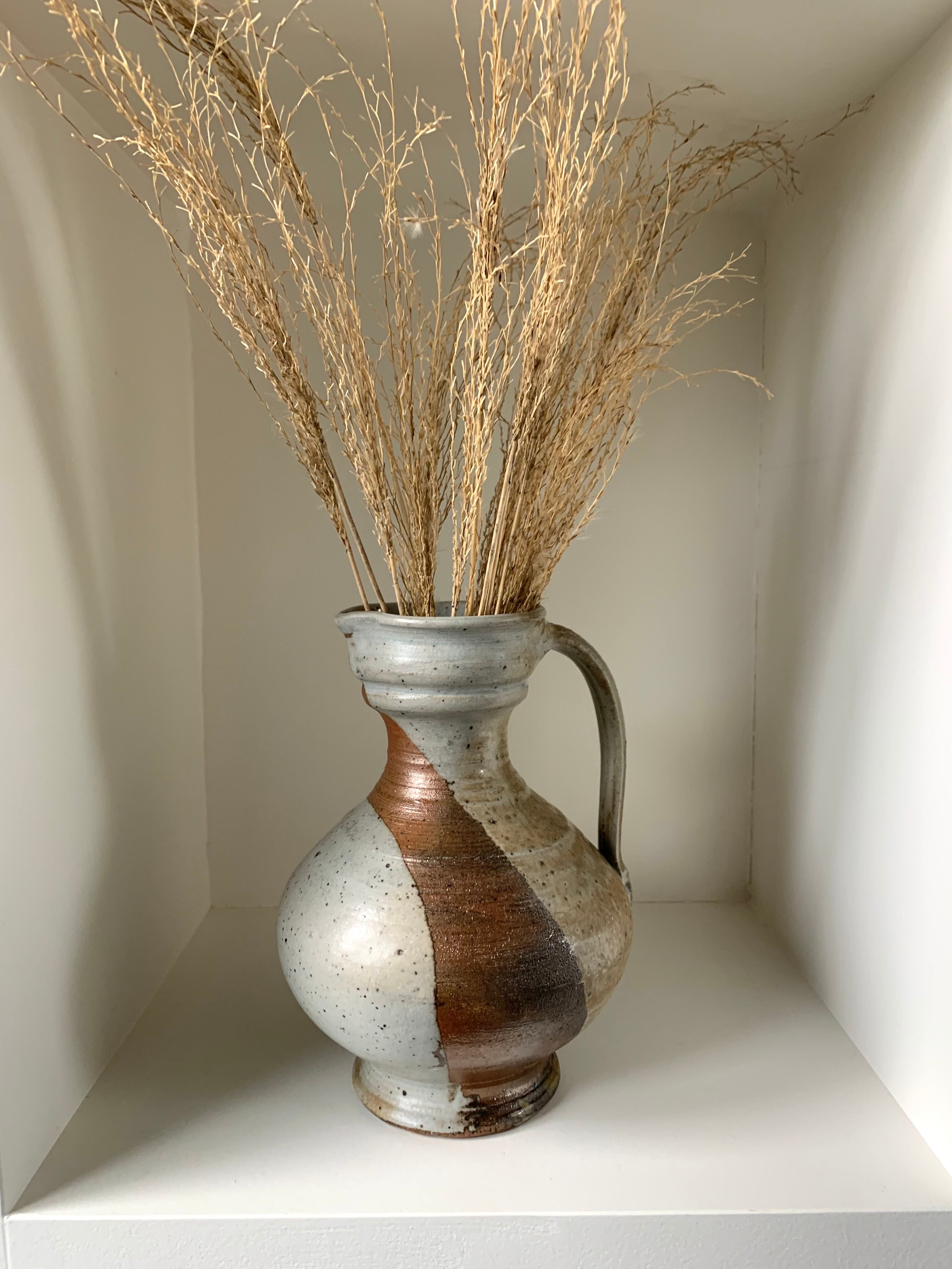 Vintage stoneware pitcher with iridescent two-tone glaze - 1960s-1970s