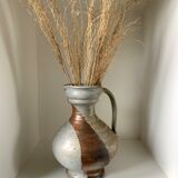Vintage stoneware pitcher, iridescent two-tone enamel - 1960s-1970s