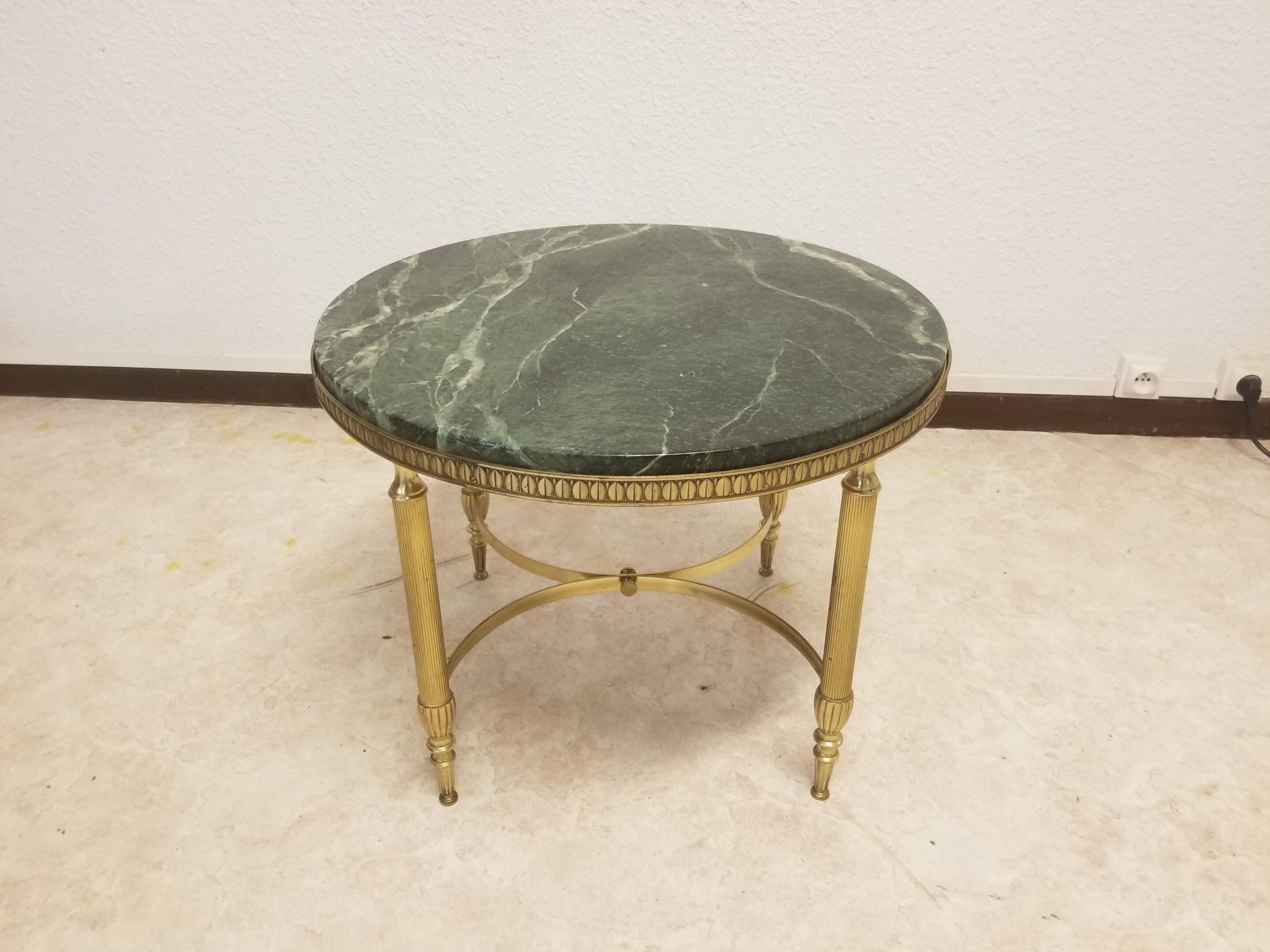 Round coffee table green marble neoclassical style - 60s