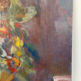 Still life and flowers, oil on panel signed Marina Farolet.