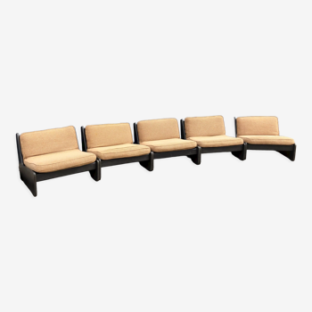Canapé modulaire tissu en bois cinq places italien vintage retro lounge 70s