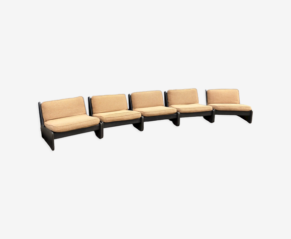 Canapé modulaire tissu en bois cinq places italien vintage retro lounge 70s