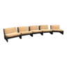 Modular wooden fabric five seat sofa armchairs italian vintage retro lounge 70s