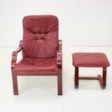 1980 Leather Armchair With Footrest, Ton Czechoslovakia