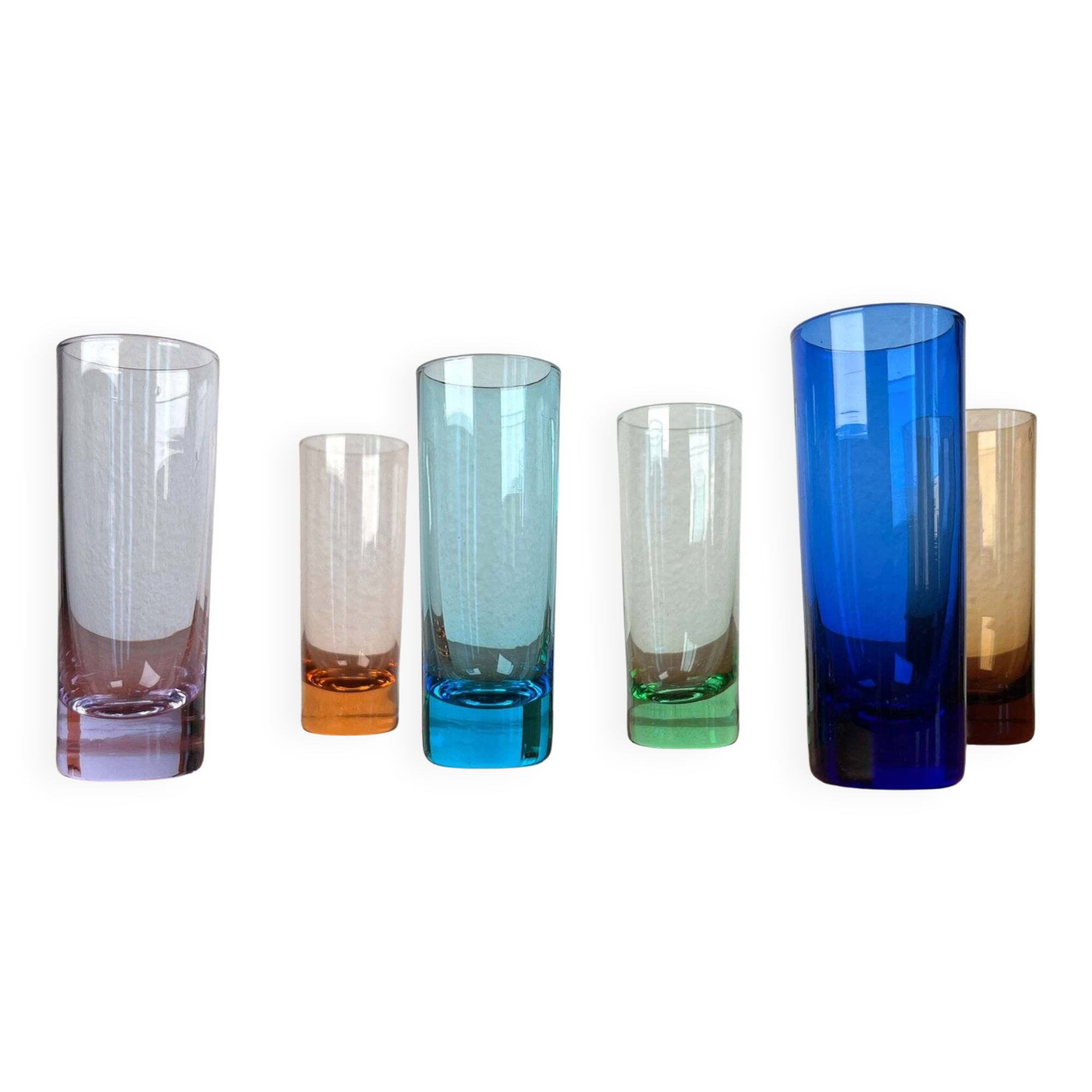 Coloured German shot glasses from the mid-century, 1960s, set of 6.