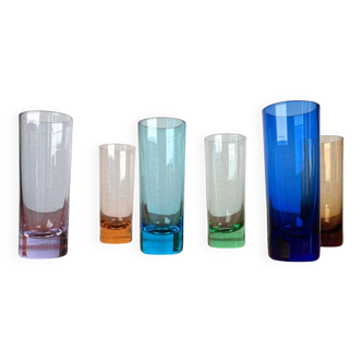 Coloured German shot glasses from the mid-century, 1960s, set of 6.