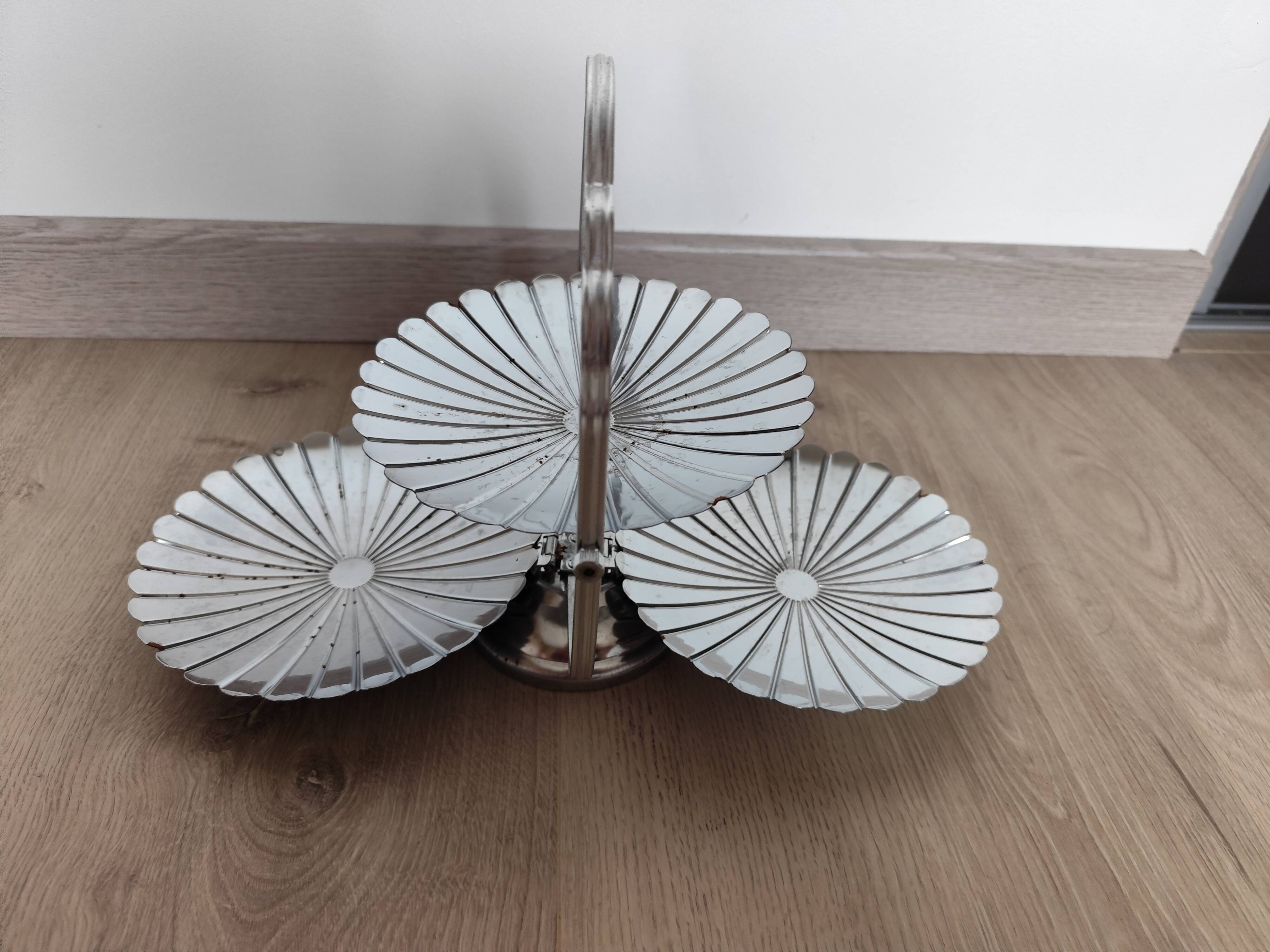 Vintage chrome-plated metal display stand for appetizers and petits fours