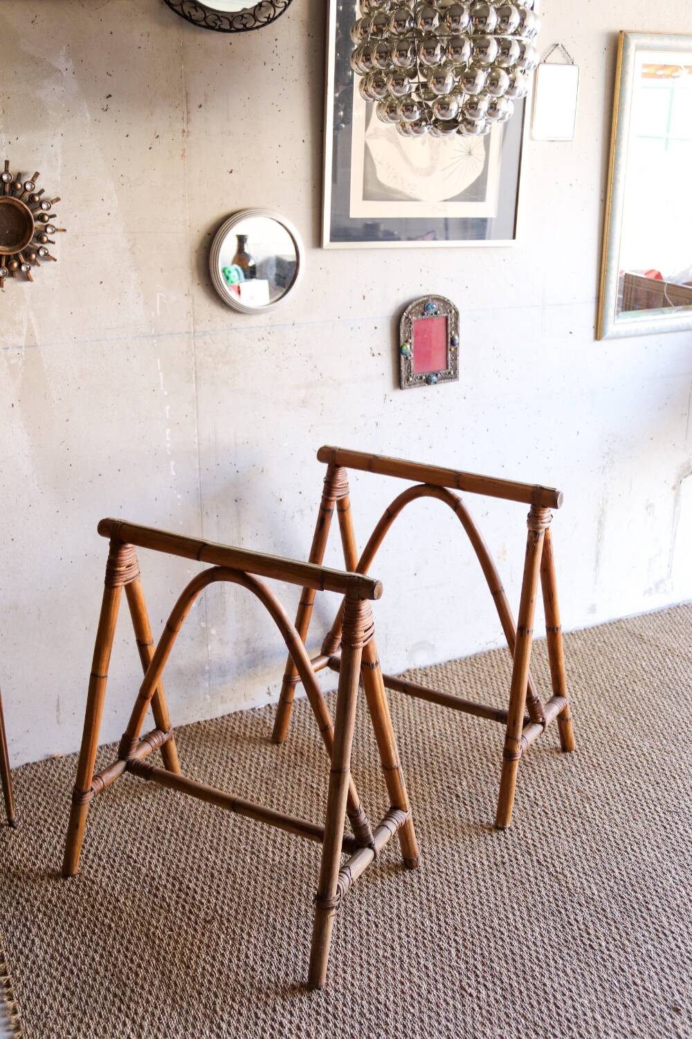 Pair of vintage rattan trestles
