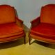 Pair of armchairs in cannage and pink velvet