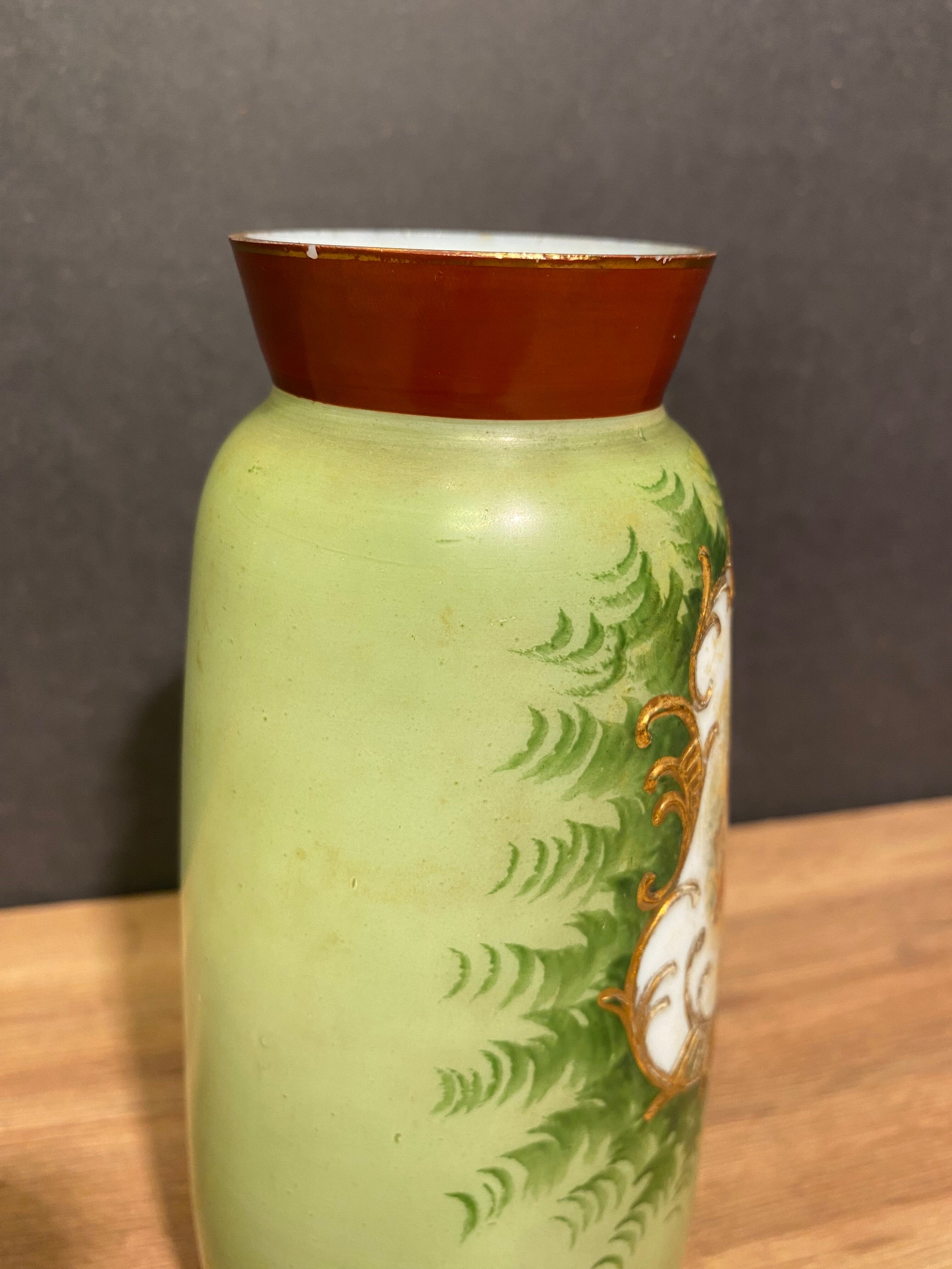 Opaline vase with fine nineteenth gold enamelled cartridge decoration