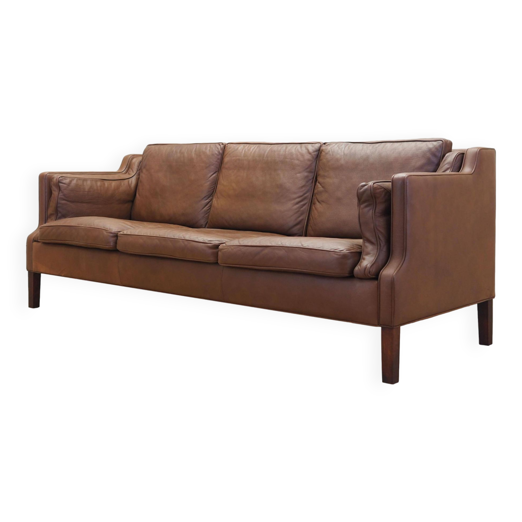 Canapé en cuir marron, design danois, années 1970, production : Danemark