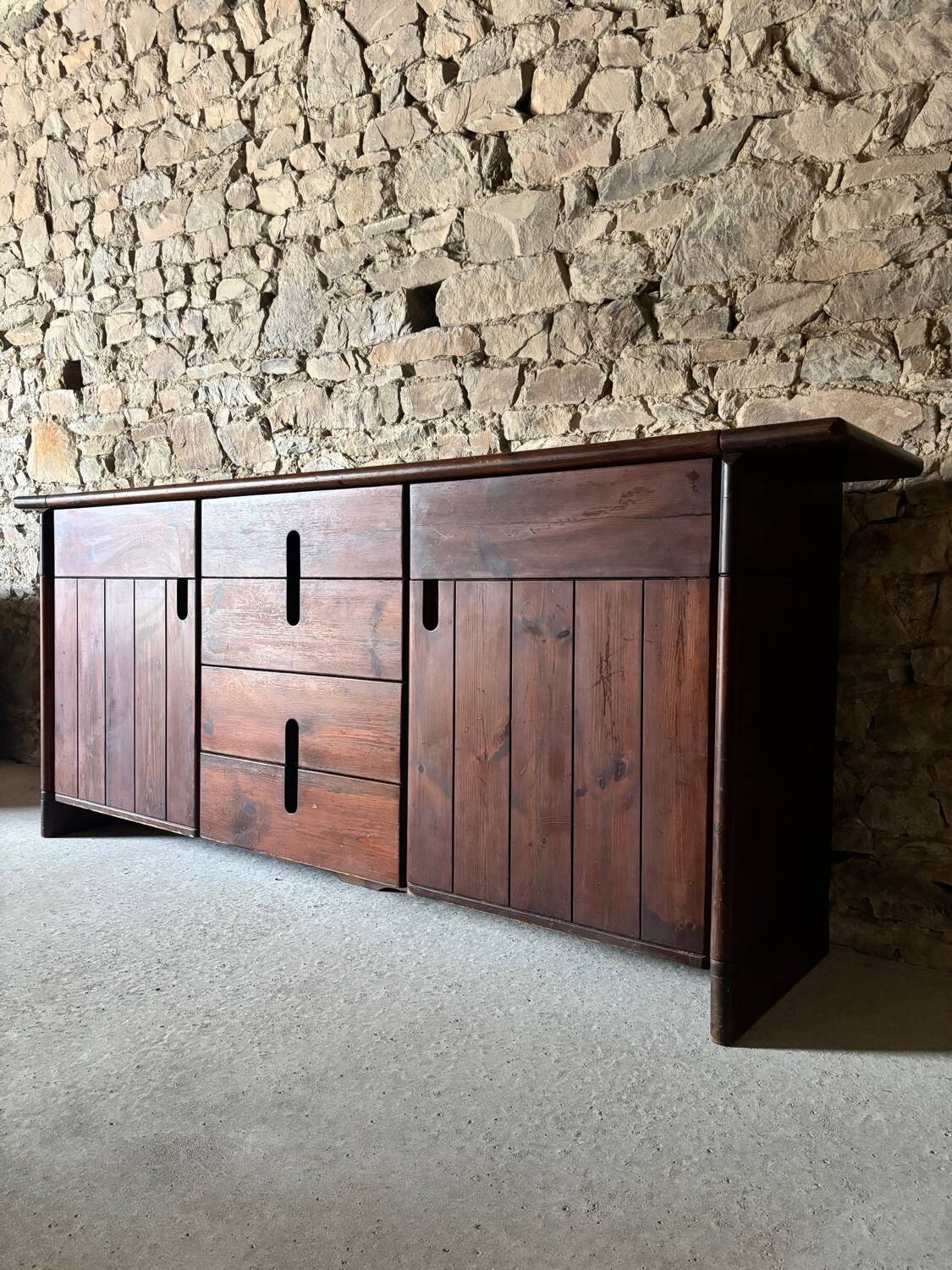 Solid pine sideboard by Silvio Coppola for Fratelli Montina, 1970