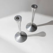 Set of 2 Stainless Steel Vintage Candle Holders, Silver Finish, Space Age Italian Design (1970s)