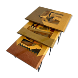 Table basse gigogne marqueterie géométrique design italien vintage