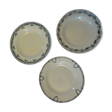 3 assiettes plates faïence ancienne St Amand Salins  vert