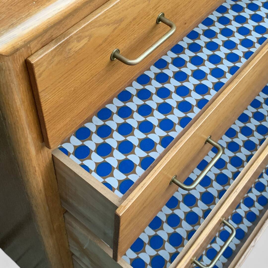 Vintage chest of drawers with compass feet, oak, original patina, 1950s