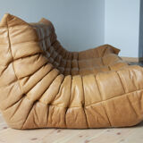 3-seater Togo camel leather sofa designed by Michel Ducaroy 1973