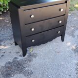 Chest of drawers of the 40s lacquered black 3 drawers