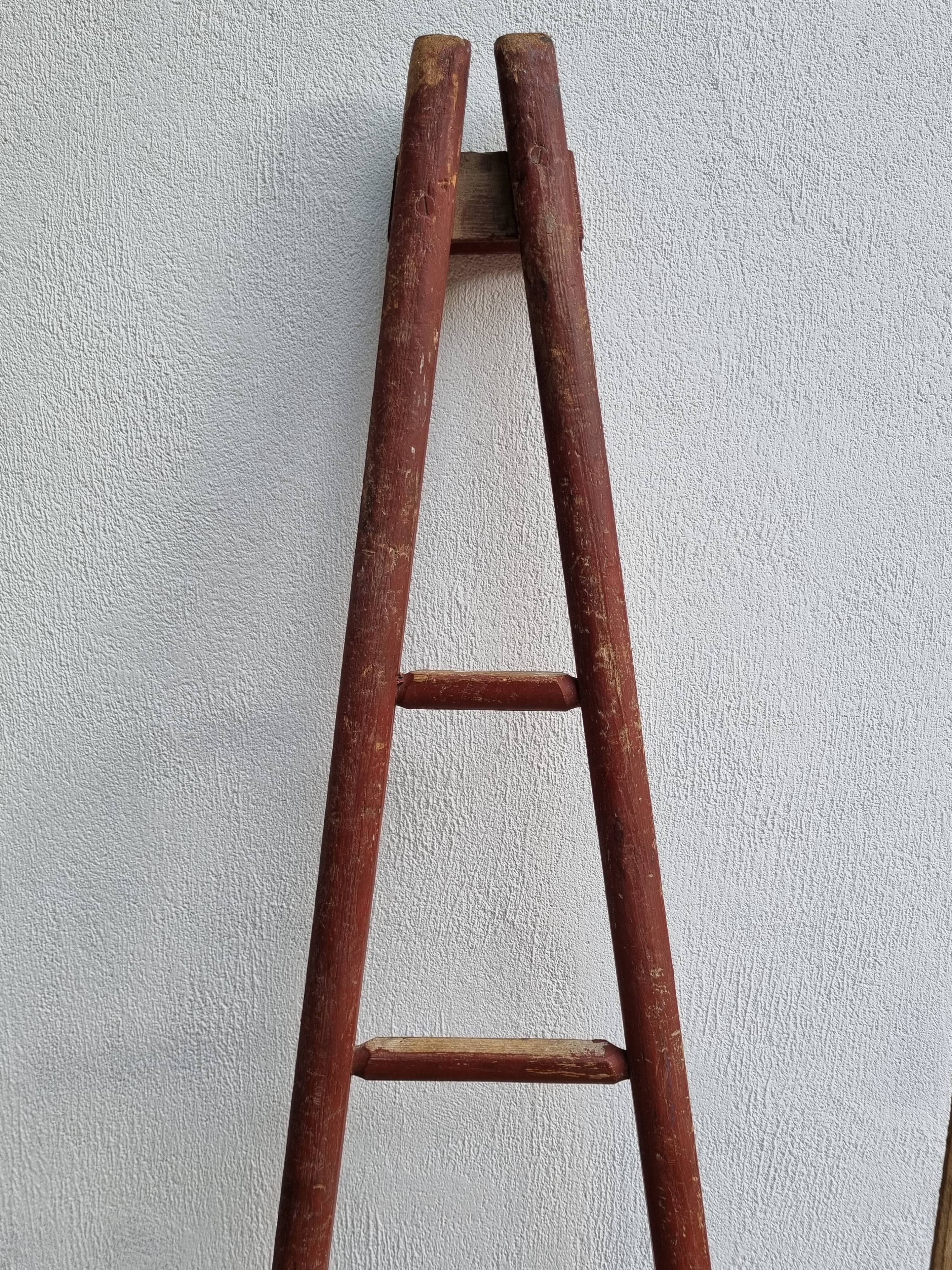 Antique rustic wooden decorative ladder, 155 cm