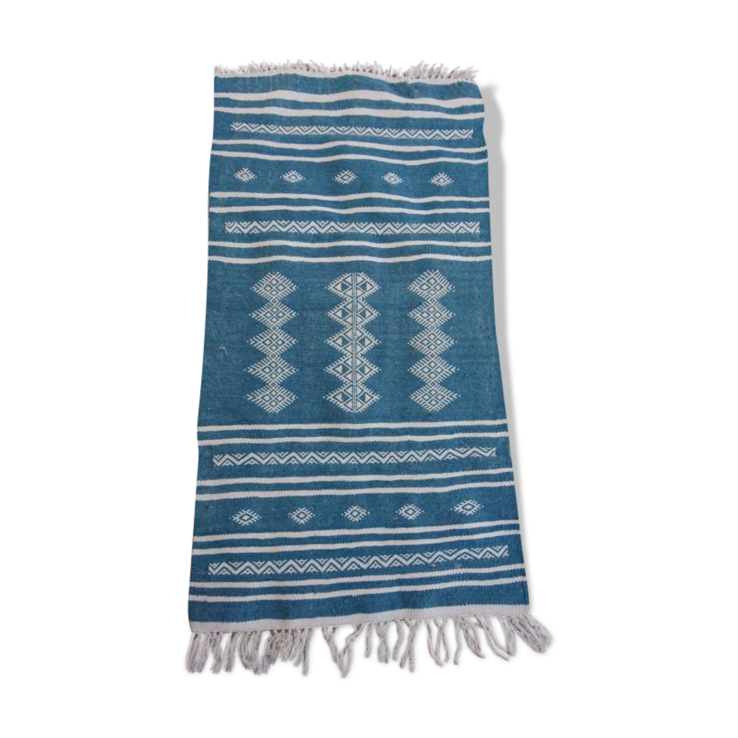 Blue kilim carpet in pure wool 108x56cm
