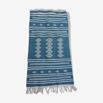 Blue kilim carpet in pure wool 108x56cm