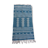 Blue kilim carpet in pure wool 108x56cm