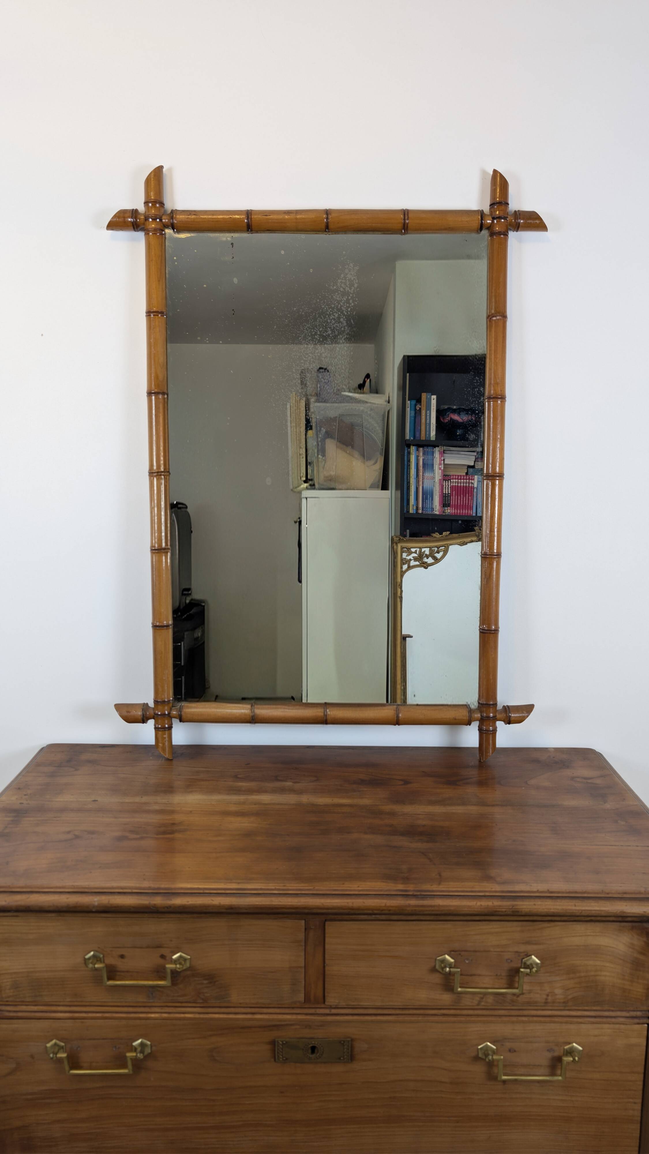 Vintage wooden mirror with bamboo imitation 102 x 75 cm – Exotic spirit