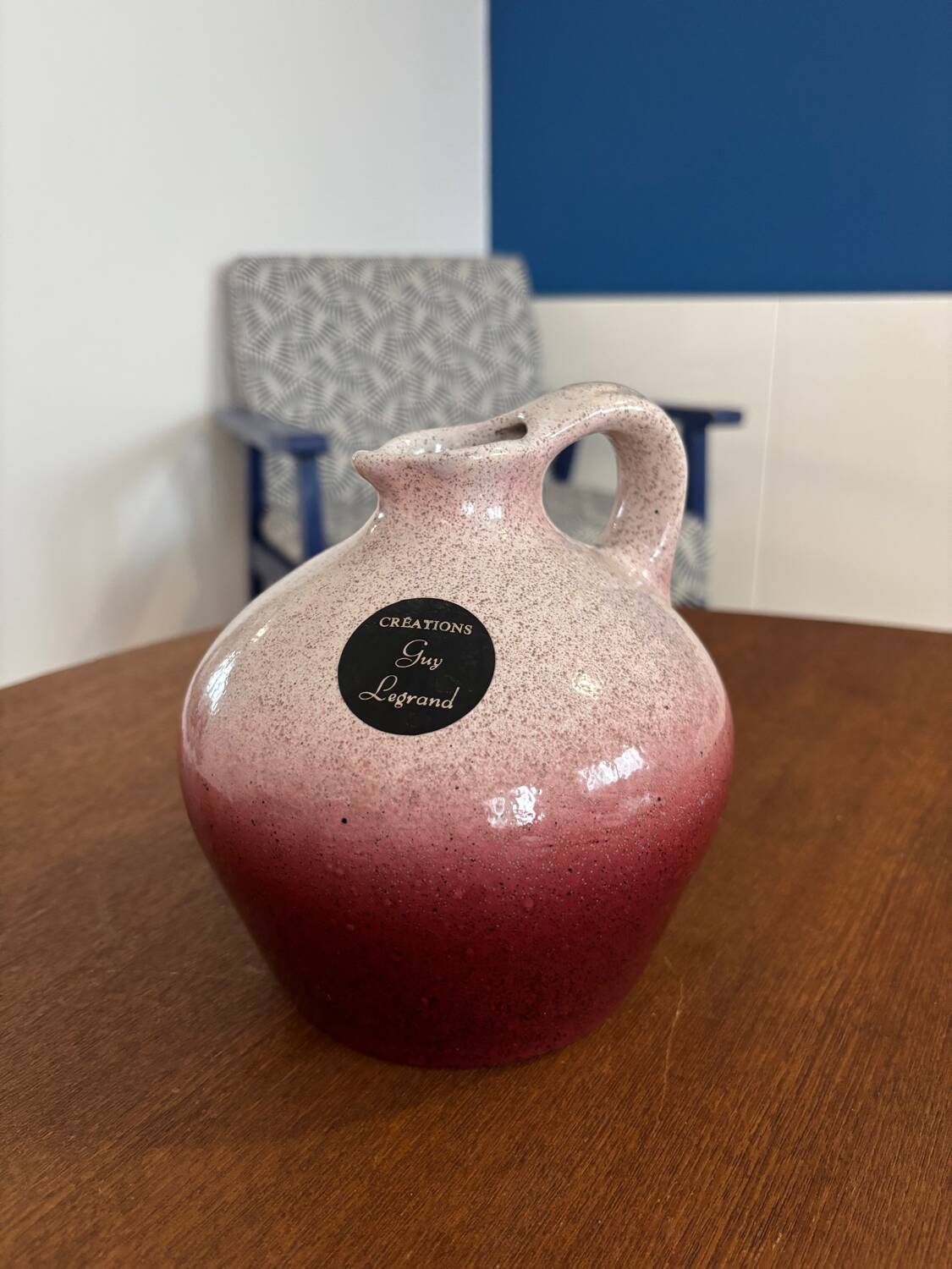 Old pink stoneware pitcher / vintage ceramic soliflore / soft stoneware vase