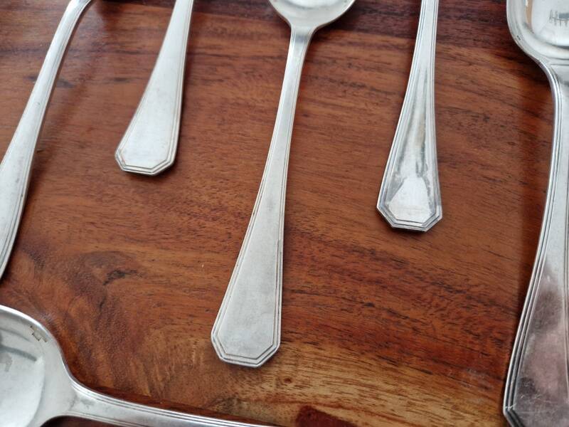 Christofle - Set of 12 America pattern table spoons - Design by Luc Lanel - Silver-plated metal