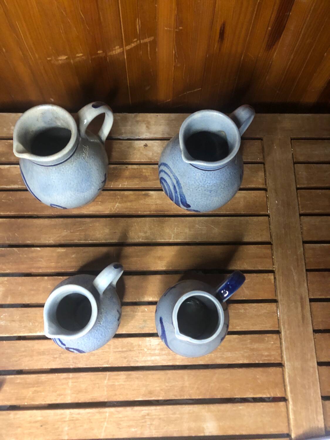 Set of 4 blue ceramic pitchers 25 & 50cl vintage