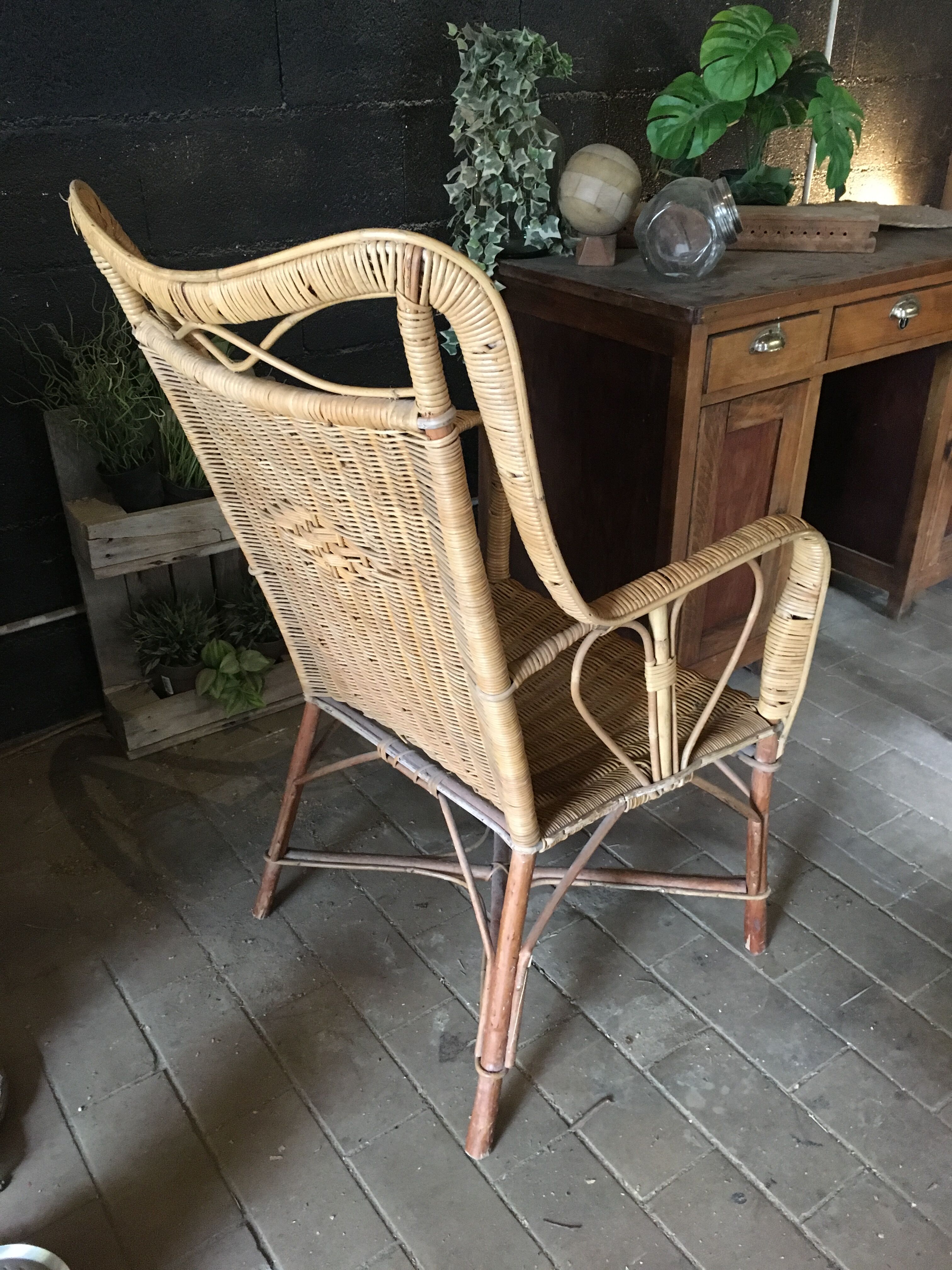 Rattan and bamboo armchair 1960/70