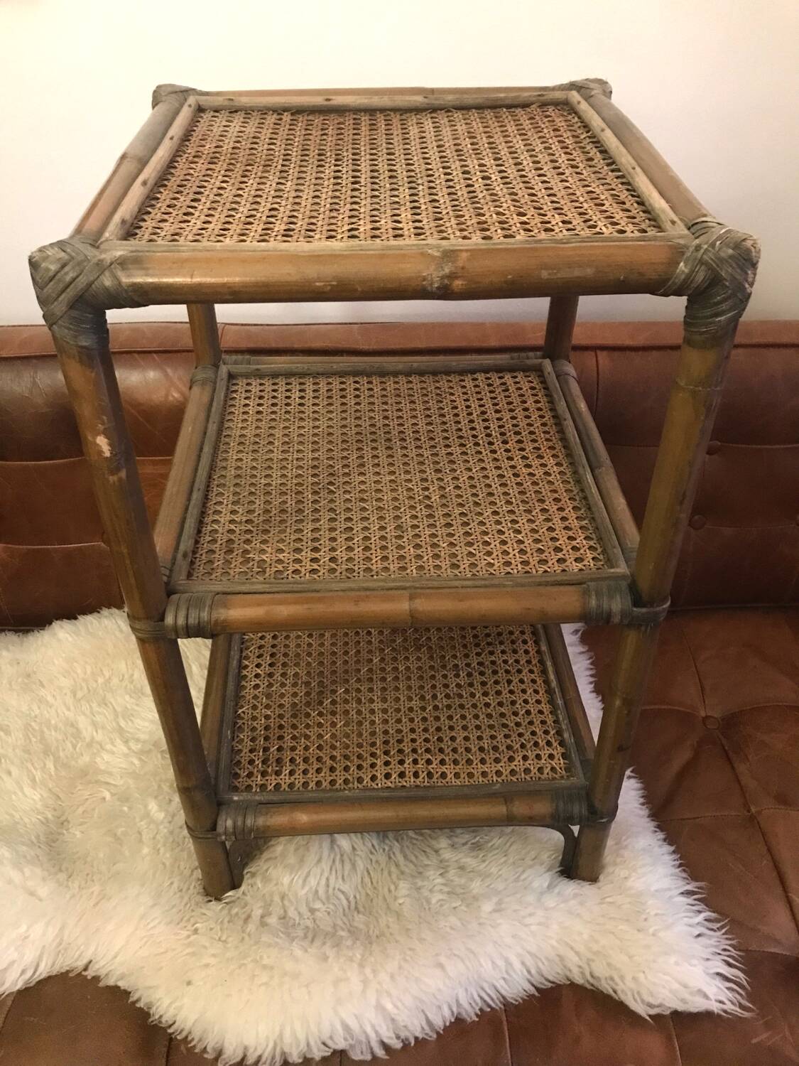 Side table in cane wood and bamboo