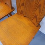 Set of 4 vintage brutalist wooden chairs from the 60s