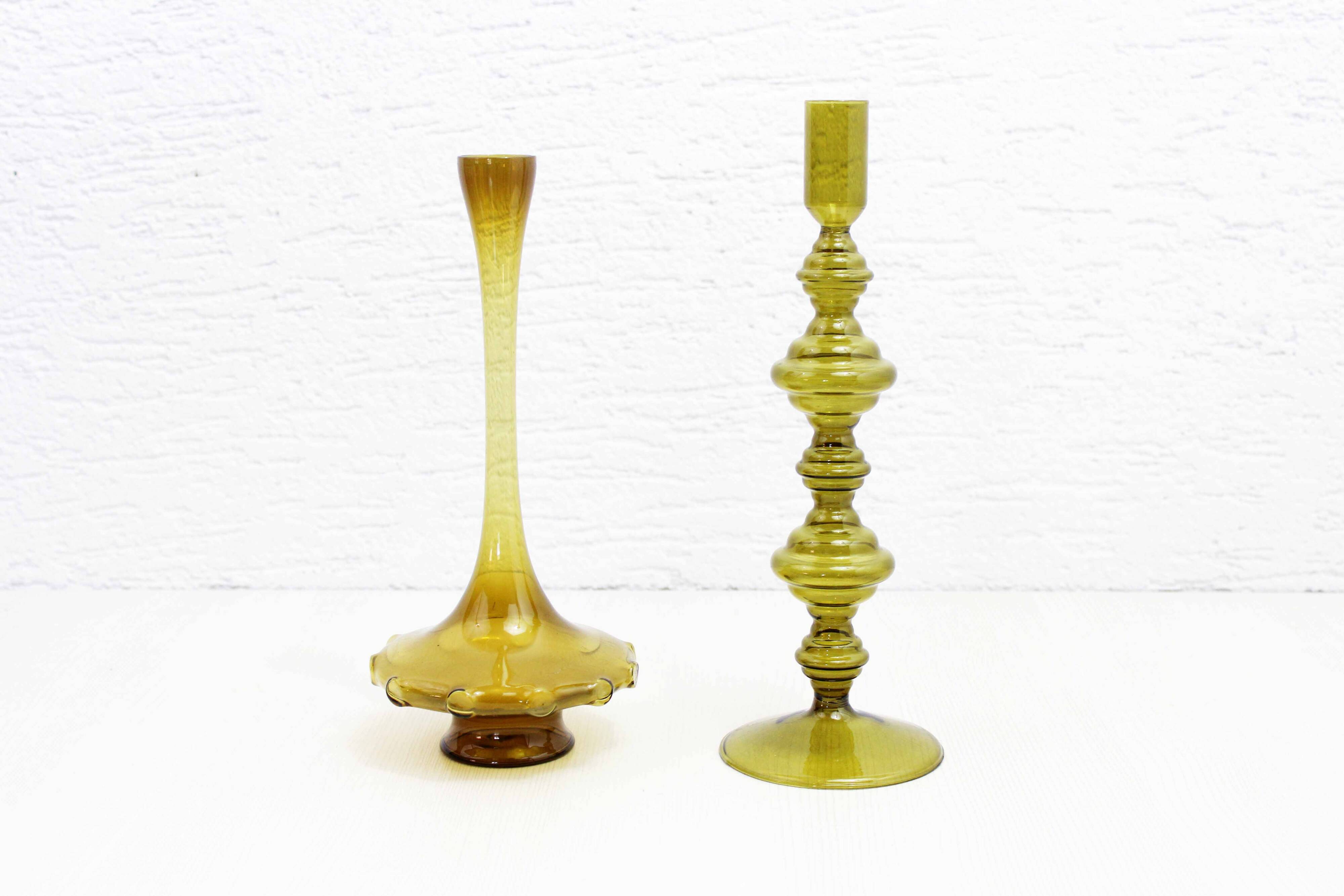 80s Amber Glass Candle Holder