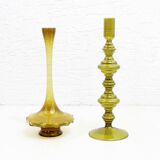 80s Amber Glass Candle Holder