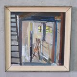 Eric Julius Svensson, Composition moderne suédoise, années 1970, huile sur toile, encadré