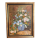 Oil Panel Bouquet Flowers Vase Blue Signed Framed Still Life