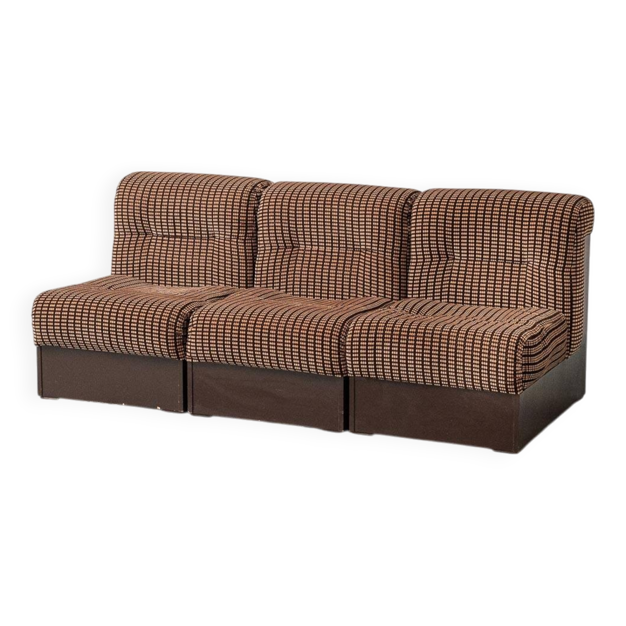 Divano 3 modules en tessuto marrone anni '70 vintage modernariato