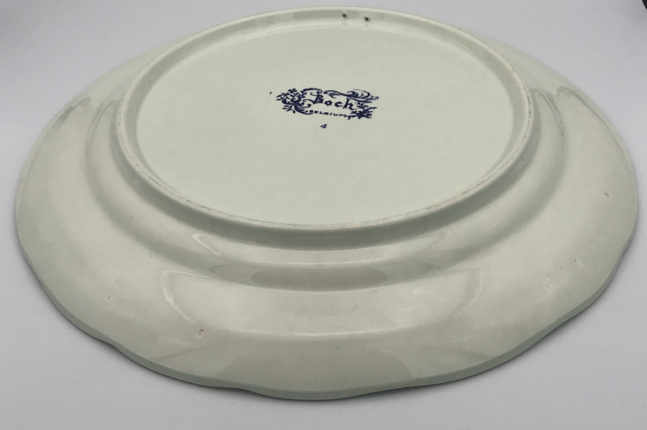 Blue enamelled earthenware wall plate with fisherman decor, Boch La Louvière, Belgium