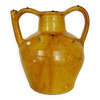 Magnificent gargoulette, chevrette, orjol water pitcher in glazed yellow terracotta pottery