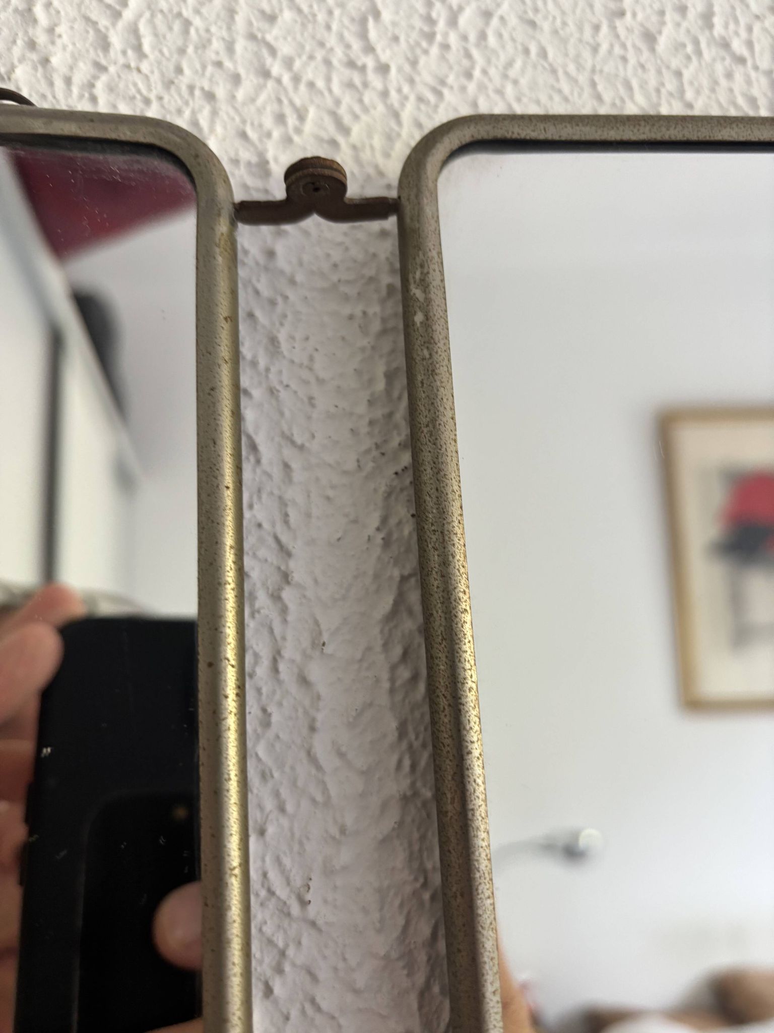 Vintage 1960 triptych mirror barber hairdresser Japonese style - 25 x 60 cm